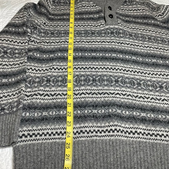J. Crew Men’s Gray Shawl Collar 100% Lambswool Sweater with Nordic Pattern L - Picture 5 of 9